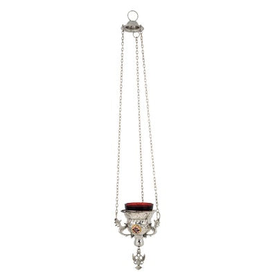 Small Nickel-Plated Church Vigil Lamp (Kandili) with Enamel Detail – 8 cm