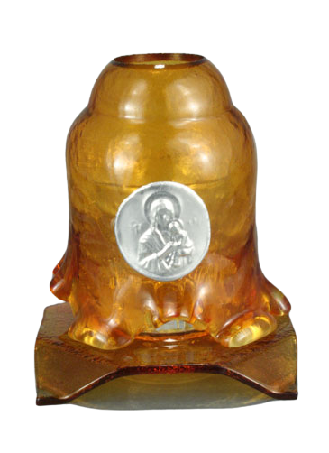Handmade Hand-Blown Glass Home Vigil Lamp (Kandili) with Icon of the Virgin Mary – 14 x 12 cm (Available in 9 Colors)