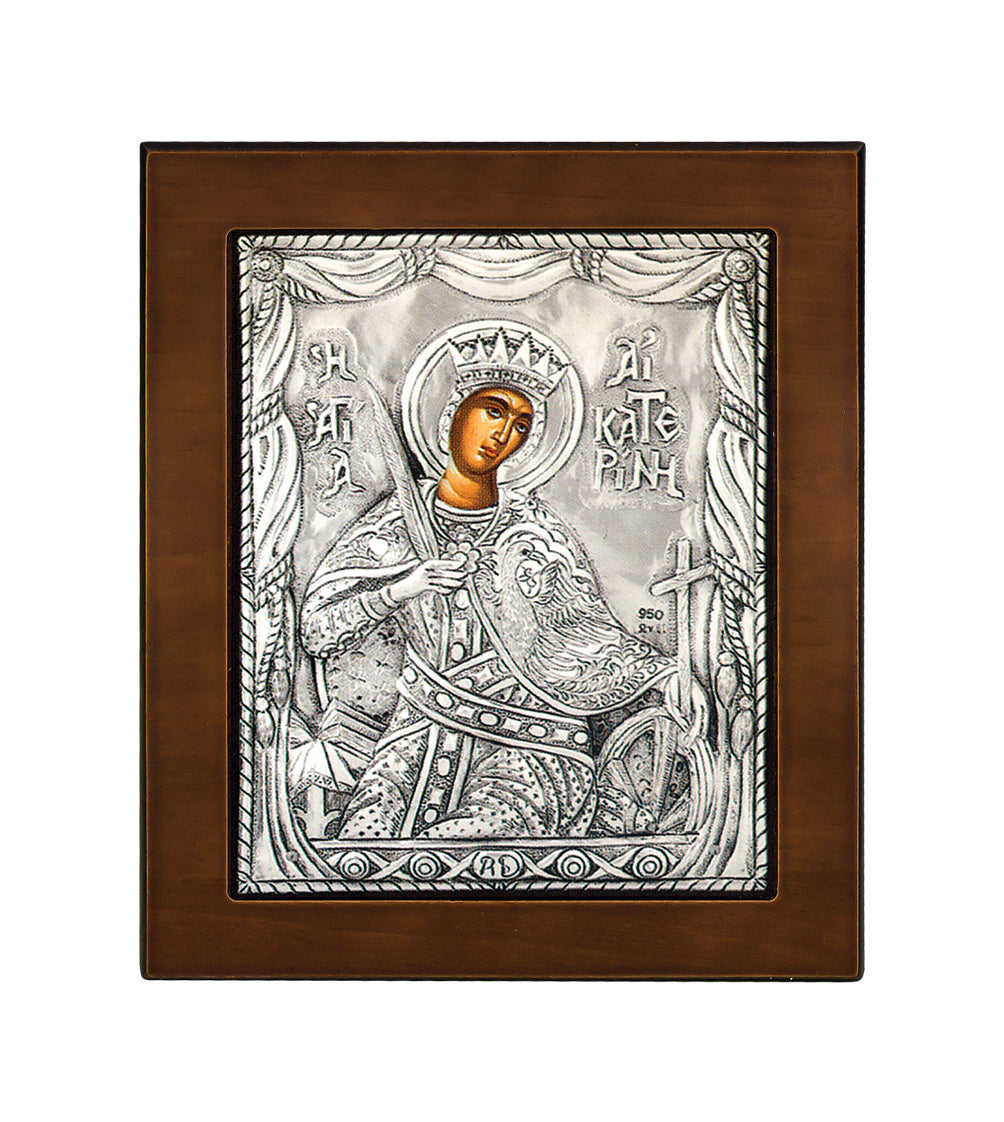 Saint Catherine Icon with 925° Sterling Silver Leaf