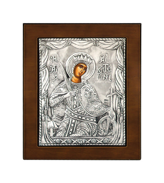 Saint Catherine Icon with 925° Sterling Silver Leaf