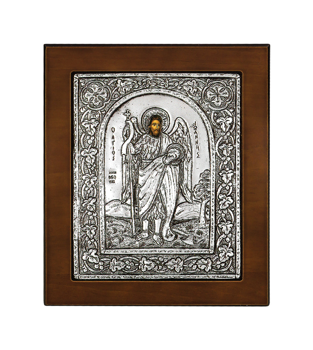 Saint John the Baptist (The Forerunner) - Full-Length Byzantine Icon with Sterling Silver Leaf