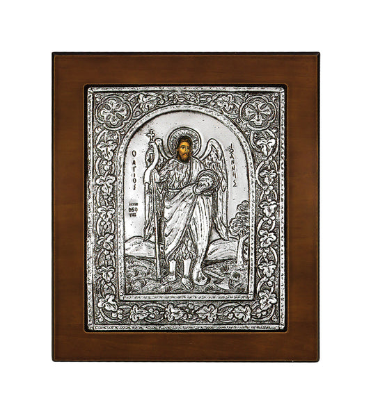 Saint John the Baptist (The Forerunner) - Full-Length Byzantine Icon with Sterling Silver Leaf