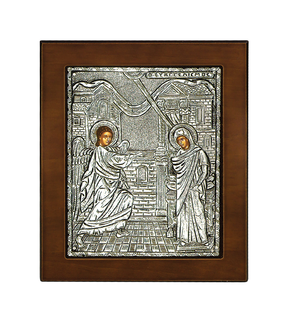 Annunciation Icon with Silver Plate and Stand