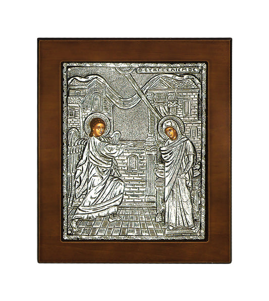 Annunciation Icon with Silver Plate and Stand