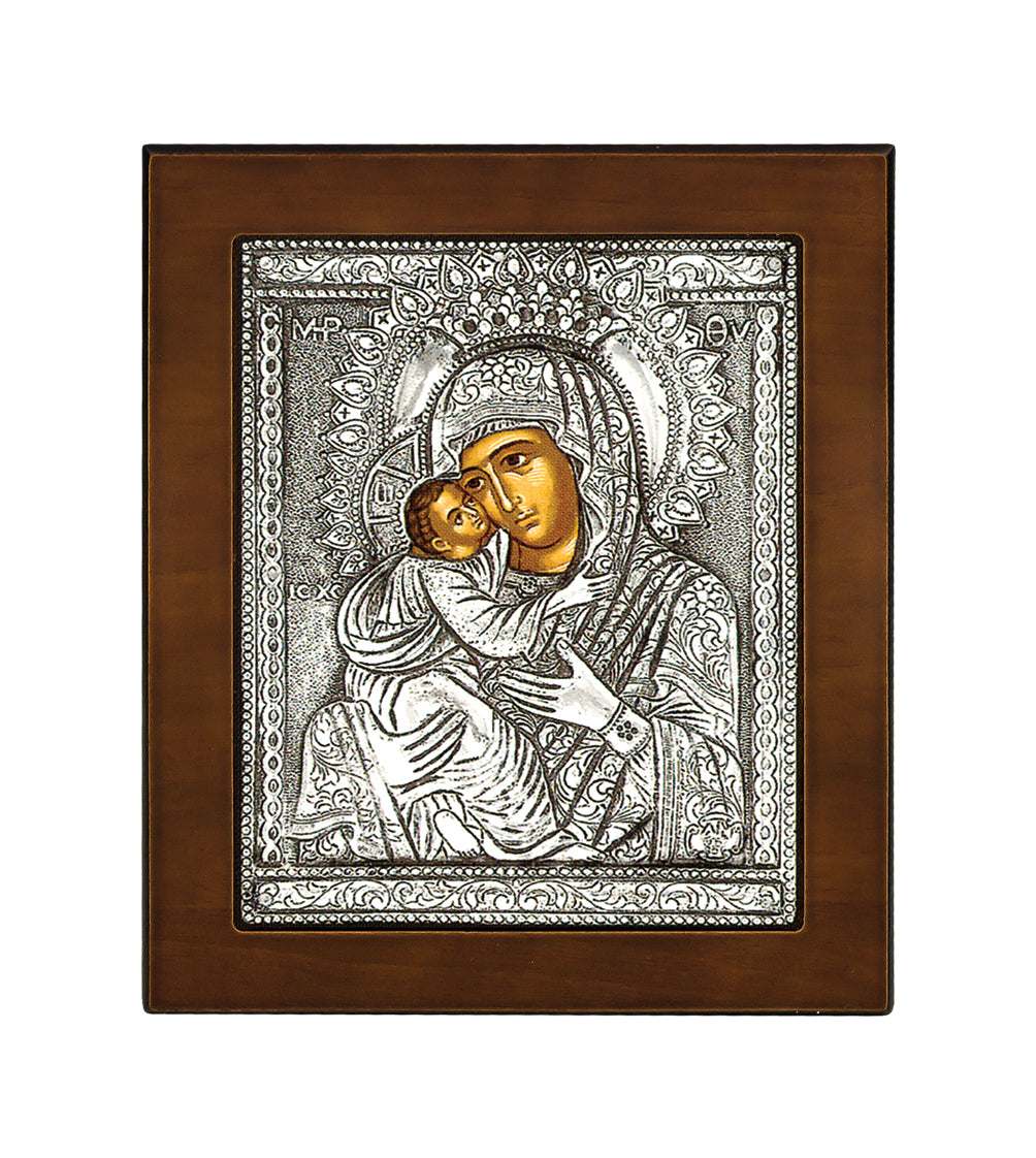 Byzantine Icon of Panagia Glykophilousa with 925° silver plate