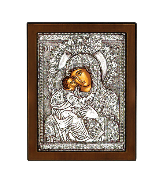 Byzantine Icon of Panagia Glykophilousa with 925° silver plate