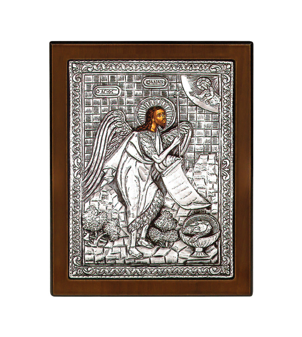 Saint John the Baptist (The Forerunner) - Full-Length Byzantine Icon with Sterling Silver Leaf