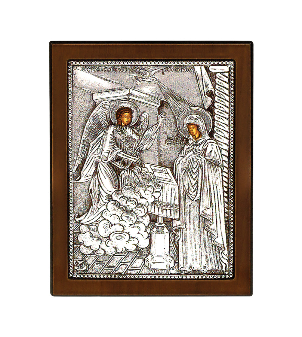 Annunciation Icon with Silver Plate and Stand