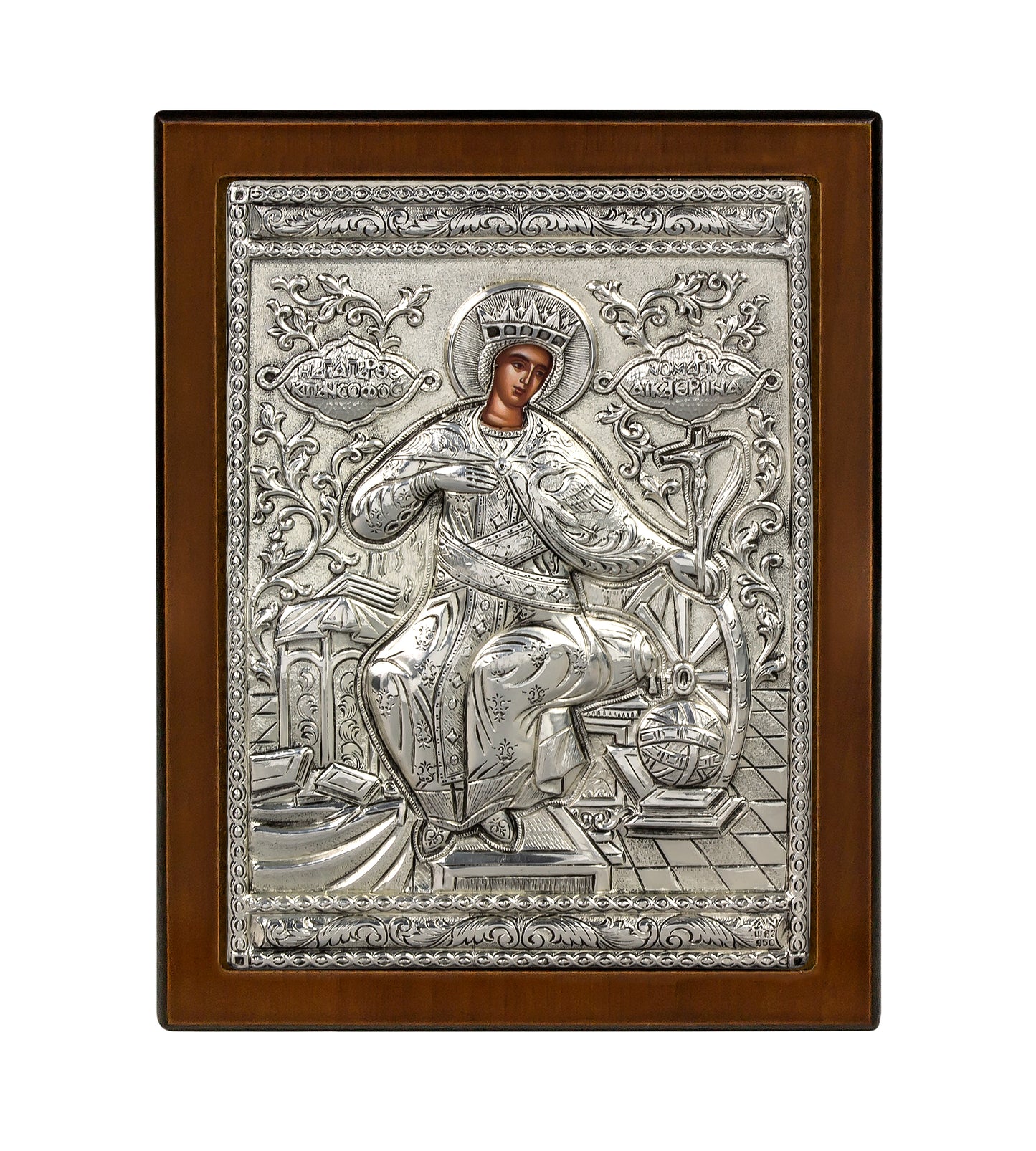 Saint Catherine Icon with 925° Sterling Silver Leaf