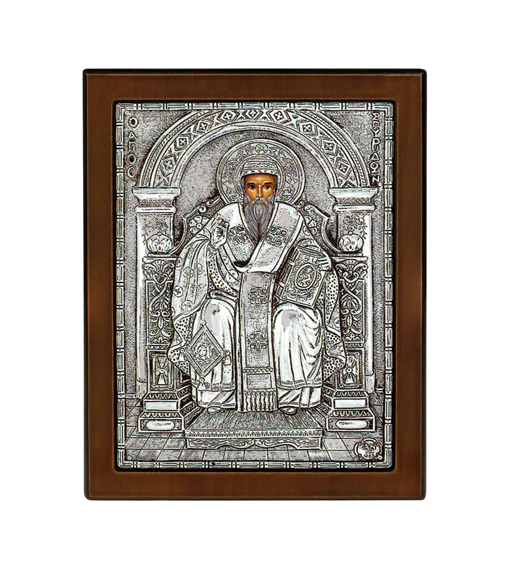 Saint Spyridon the Wonderworker Byzantine Icon with 925° Sterling Silver Leaf