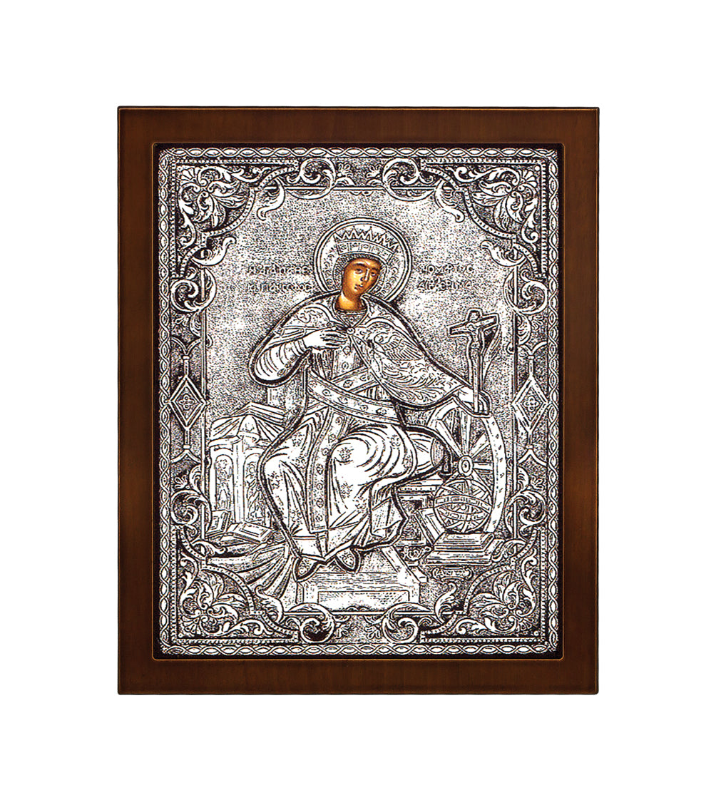 Saint Catherine Icon with 925° Sterling Silver Leaf