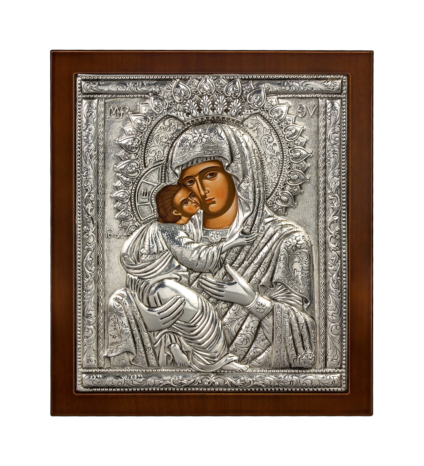 Byzantine Icon of Panagia Glykophilousa with 925° silver plate
