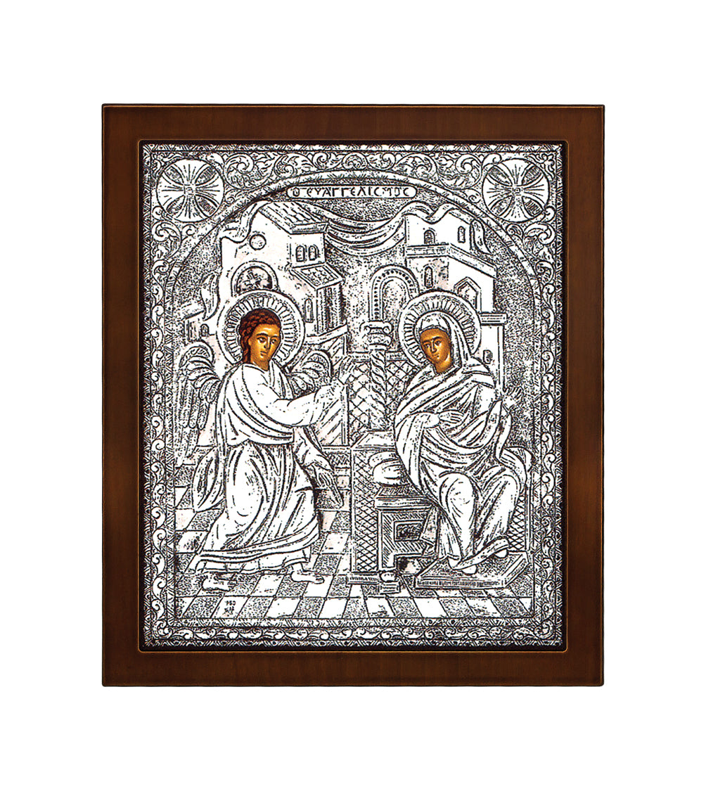 Annunciation Icon with Silver Plate and Stand