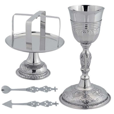 Complete 5-Piece Liturgical Set – Holy Chalice and Paten Set (Brass & Nickel-Plated)