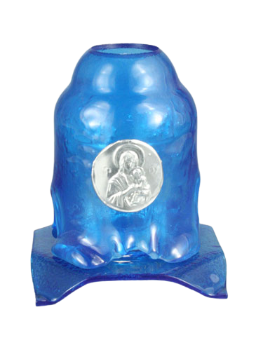 Handmade Hand-Blown Glass Home Vigil Lamp (Kandili) with Icon of the Virgin Mary – 14 x 12 cm (Available in 9 Colors)