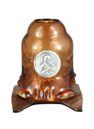 Handmade Hand-Blown Glass Home Vigil Lamp (Kandili) with Icon of the Virgin Mary – 14 x 12 cm (Available in 9 Colors)