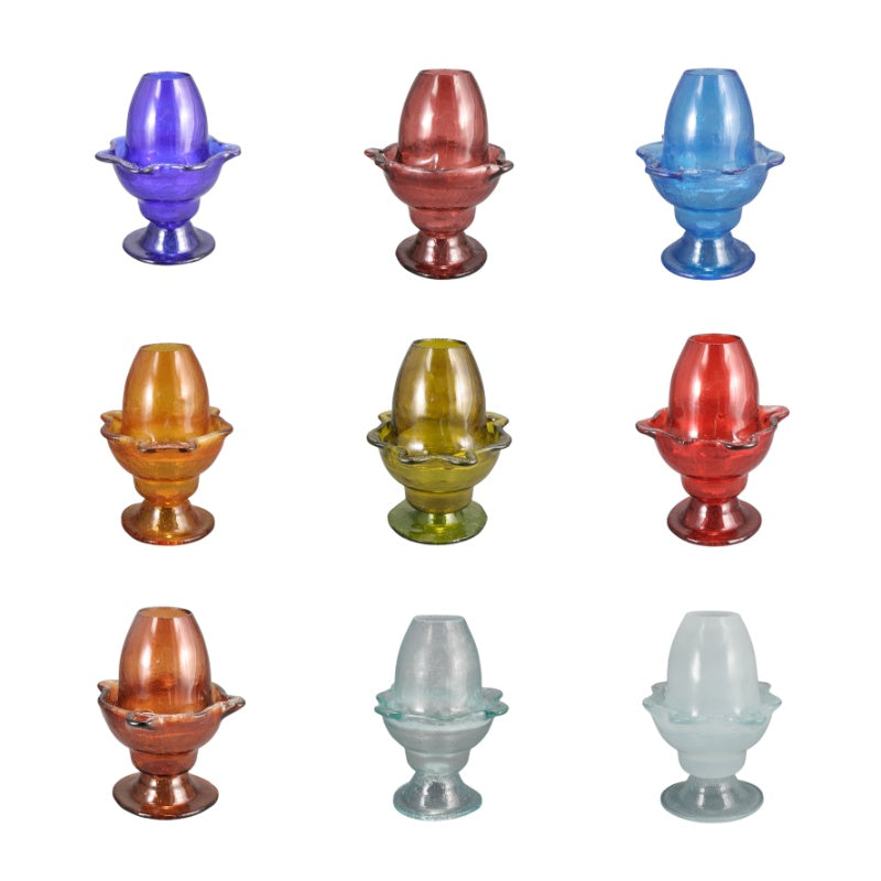 Handmade Hand-Blown Glass Tabletop Vigil Lamp (Kandili) with Lid – 17 x 13.5 cm (Available in 9 Colors)