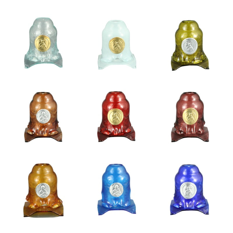 Handmade Hand-Blown Glass Home Vigil Lamp (Kandili) with Icon of the Virgin Mary – 14 x 12 cm (Available in 9 Colors)